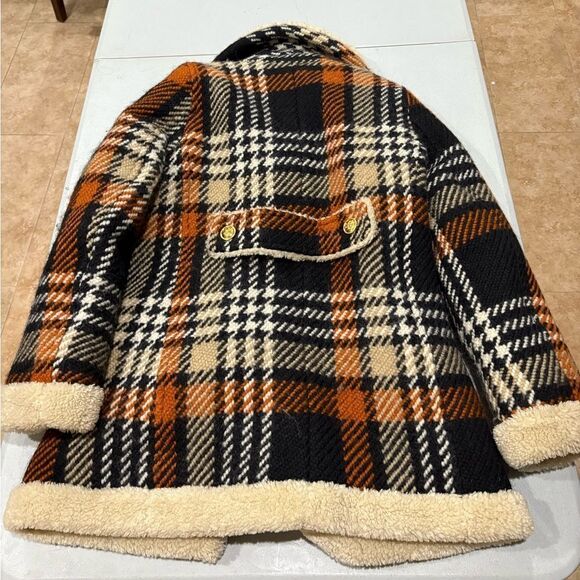 Tory Burch Plaid Shearling Blanket Madras Coat - Picture 4 of 9